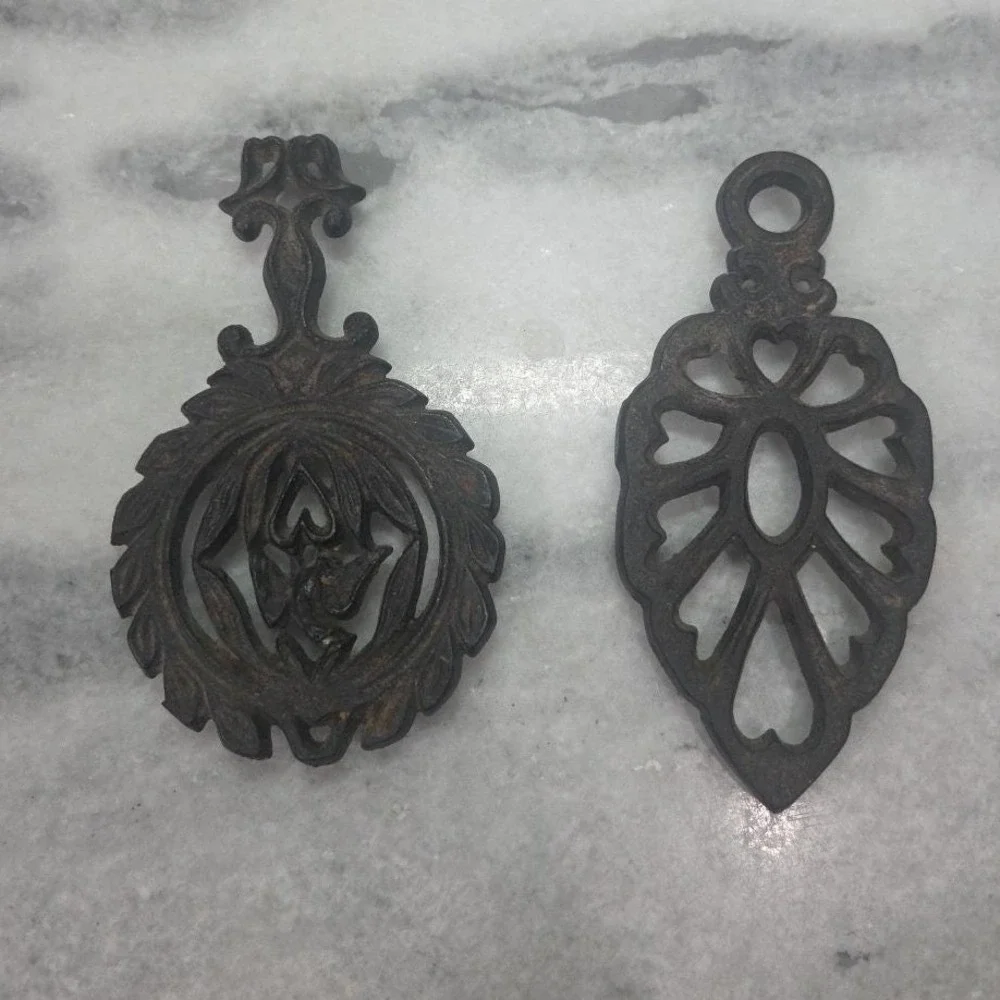 Wilton Black Cast Iron Trivets, Set of 2, Vintage Rustic Kitchen Accessory